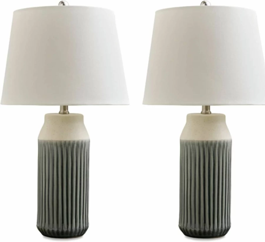 Signature Design by Ashley Afener 26" Ceramic Table Lamp Set of 2 - Blue & Beige Contemporary Modern Lighting