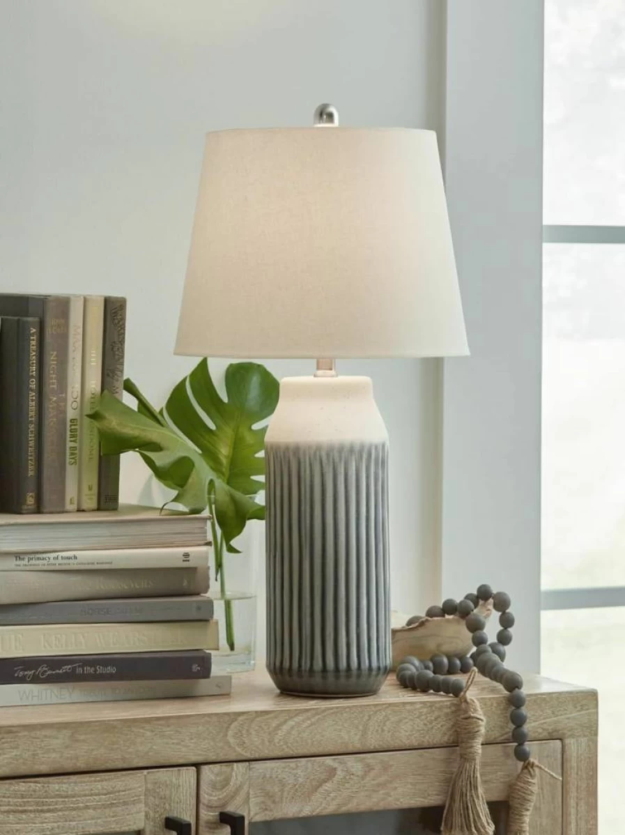 Signature Design by Ashley Afener 26" Ceramic Table Lamp Set of 2 - Blue & Beige Contemporary Modern Lighting