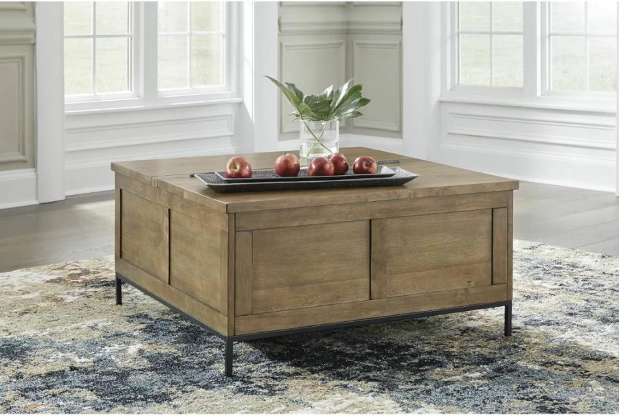 Signature Design by Ashley Torlanta Lift-Top Coffee Table with Storage in Light Brown & Black, Hinged Casual Design