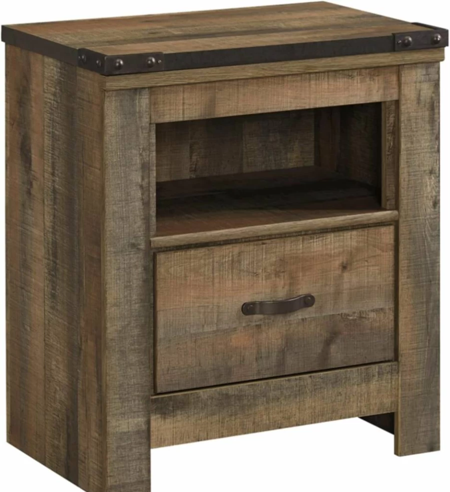 Signature Design by Ashley Bellaby Whitewash Farmhouse Nightstand with USB Charging Station, 1 Drawer & Storage Cubby, 24.61" Tall