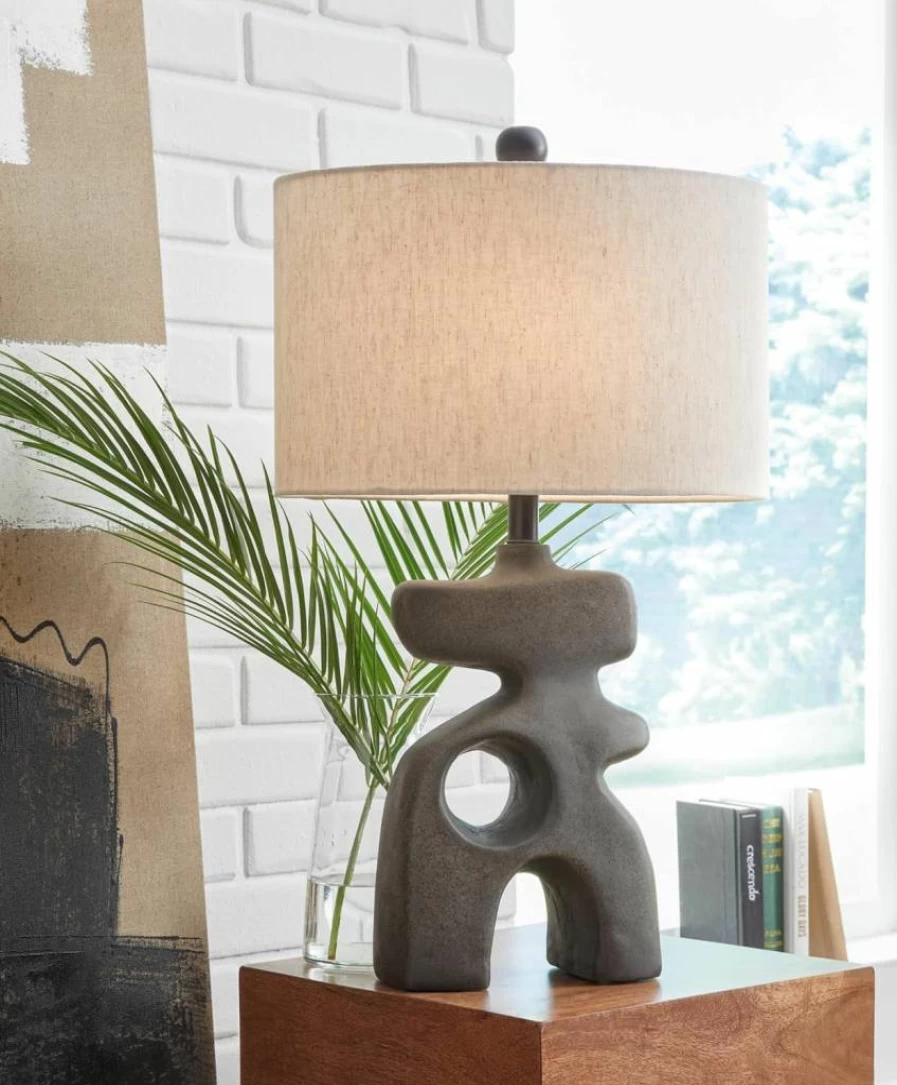 Signature Design by Ashley Danacy Farmhouse Table Lamp - Distressed Black Finish, 3-Way Switch, Composite Paper Shade