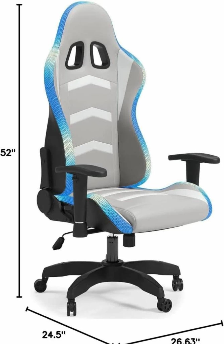 Signature Design by Ashley Lynxtyn Swivel Gaming Chair with LED Lights - Black & Gray Ergonomic Office Chair