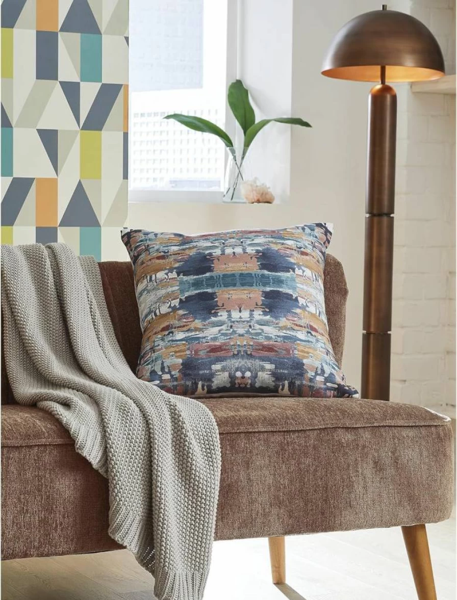 Signature Design by Ashley Kennick Square Decorative Pillow in Blue & Light Brown