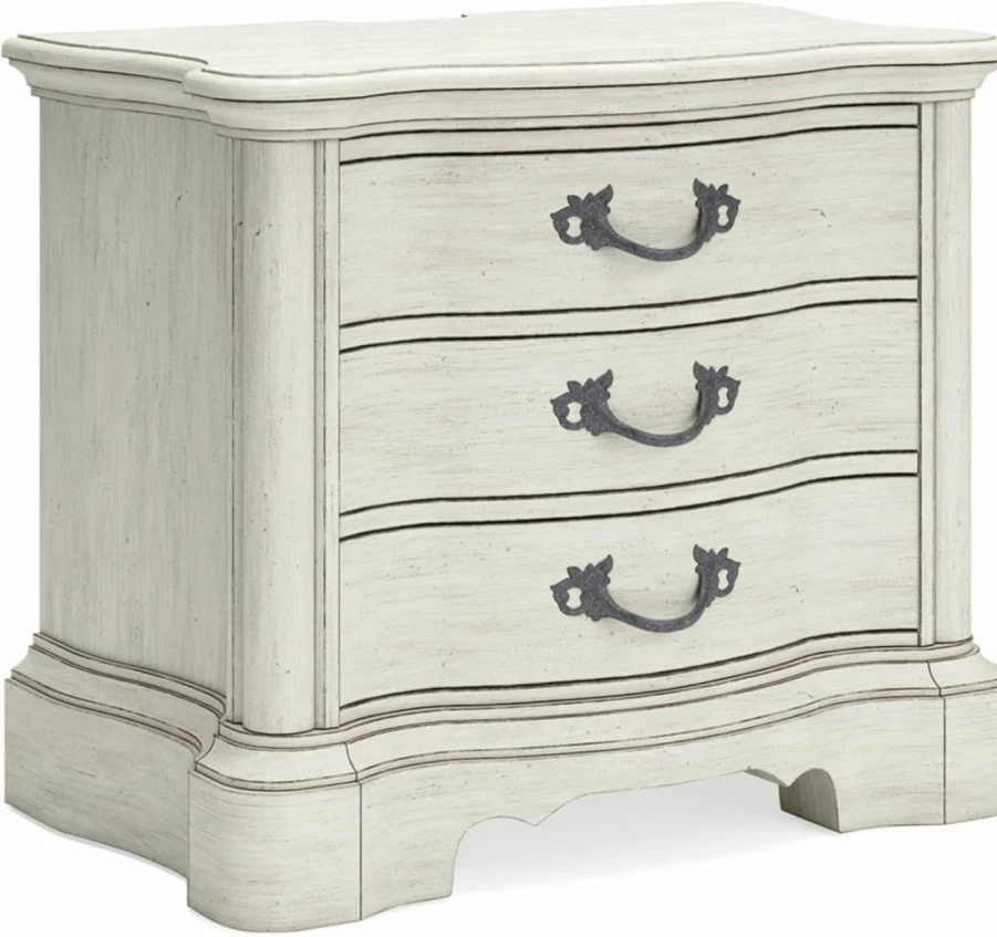 Signature Design by Ashley Arlendyne White Nightstand with 3 Drawers, USB Ports & Power Outlet, 29.5" Height