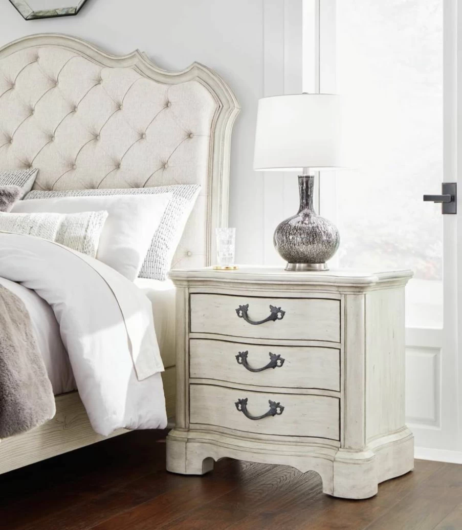 Signature Design by Ashley Arlendyne White Nightstand with 3 Drawers, USB Ports & Power Outlet, 29.5" Height