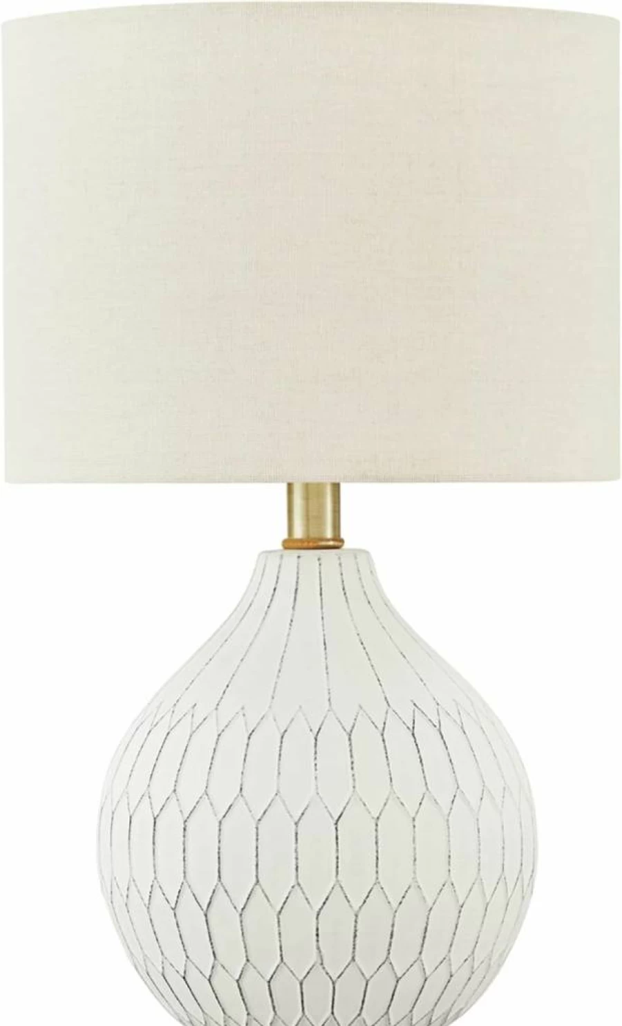 Signature Design by Ashley Rainer 20" Modern Ceramic Table Lamp - Herringbone Pattern, Off White Finish