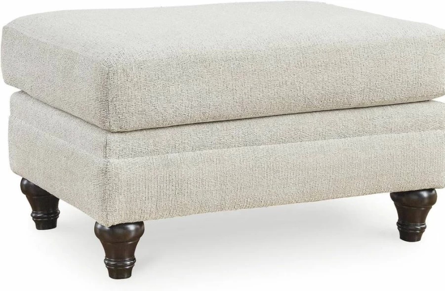 Signature Design by Ashley Valerani Traditional Cream & Brown Ottoman with Decorative Turned Legs