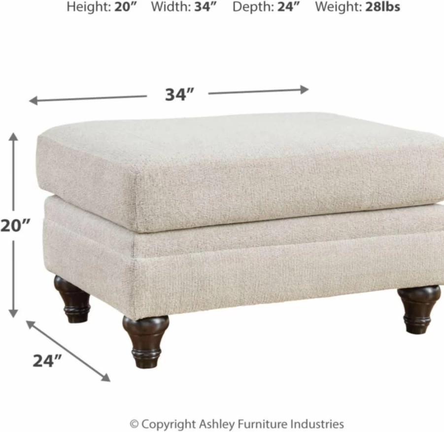Signature Design by Ashley Valerani Traditional Cream & Brown Ottoman with Decorative Turned Legs
