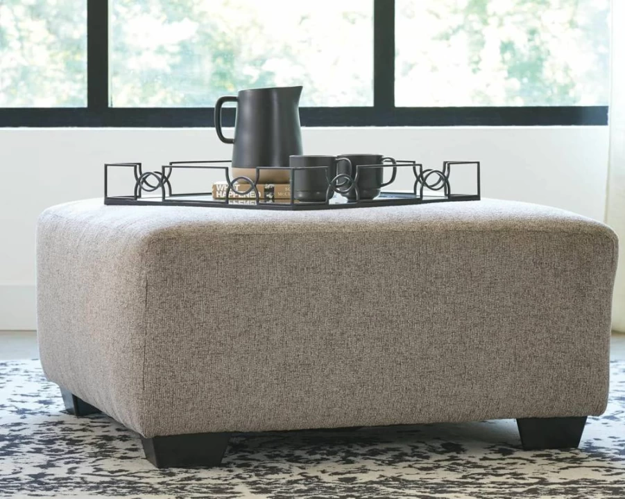 Signature Design by Ashley Ballinasloe Oversized Square Storage Ottoman in Dark Gray – Traditional Style Footstool Bench