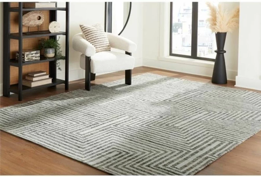 Signature Design by Ashley Jossen Boho Chic 8'x10' Geometric Wool Blend Area Rug in Neutral Beige & Gray for Living Room Decor