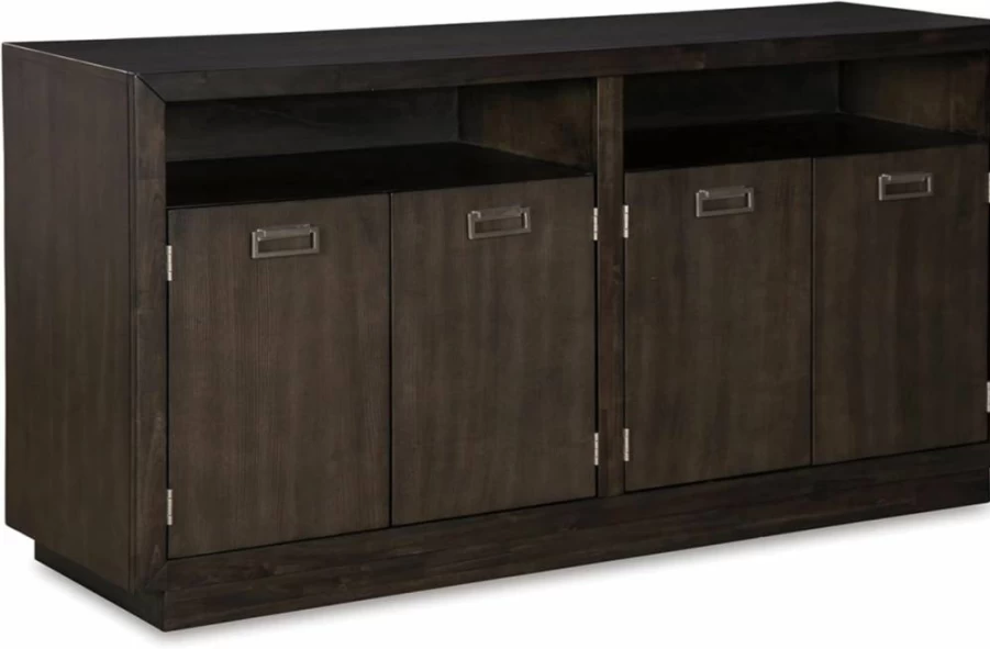 Signature Design by Ashley Hyndell 60" Modern Dark Brown Buffet Cabinet for Dining Room Storage