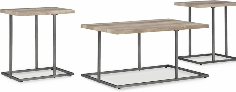 Signature Design by Ashley Albreane 3-Piece Contemporary Light Brown & Black Pedestal Table Set