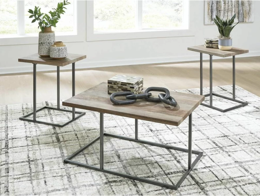 Signature Design by Ashley Albreane 3-Piece Contemporary Light Brown & Black Pedestal Table Set