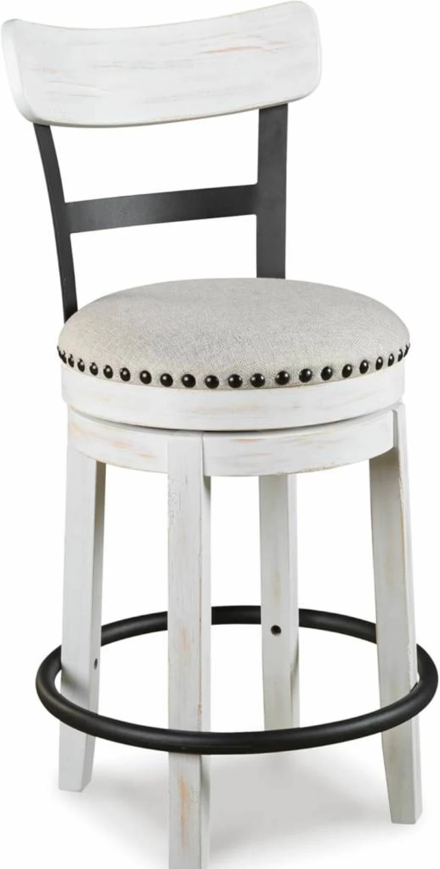 Signature Design by Ashley Valebeck 24.5" Modern Whitewash Swivel Barstool - Counter Height Adjustable Stool for Kitchen Island