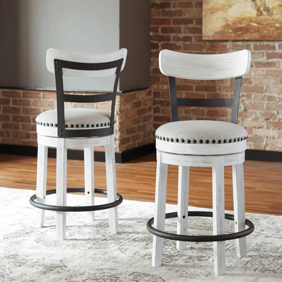 Signature Design by Ashley Valebeck 24.5" Modern Whitewash Swivel Barstool - Counter Height Adjustable Stool for Kitchen Island