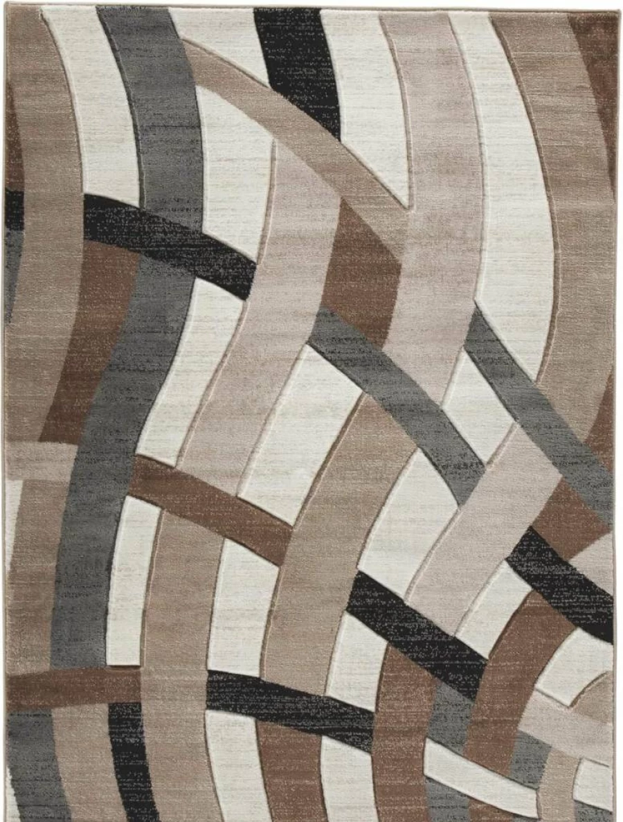 Signature Design by Ashley Jacinth Modern 8'x10' Wave Design Medium Pile Area Rug in Brown, Beige & Cream