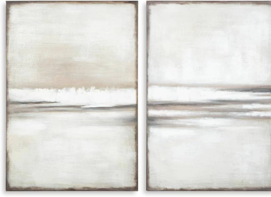 Signature Design by Ashley Brockdunn Modern Abstract Hand-Painted Canvas Wall Art Set of 2, 24x36 Inches, Beige & Light Brown, Framed Rectangular Decor