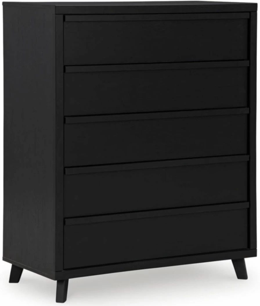 Signature Design by Ashley Danziar Modern 5-Drawer Wide Chest with Safety Stop, Black Dresser for Bedroom Storage