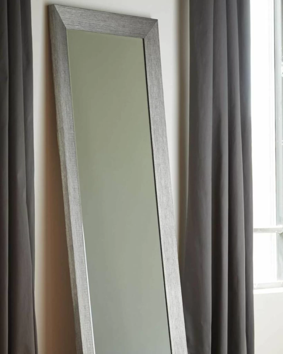 Signature Design by Ashley Duka Modern Silver Framed Floor Mirror - Contemporary Home Decor