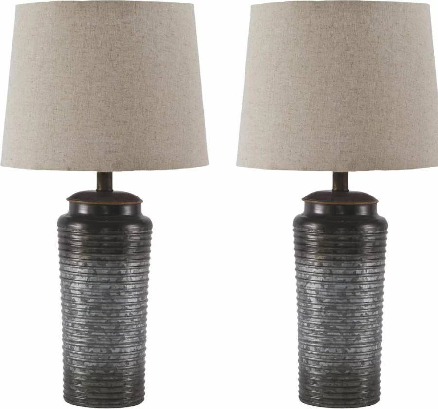 Signature Design by Ashley Norbert 24.75" Casual Table Lamp - Galvanized Metal Base, Ombre Effect, Dark Gray, Set of 2