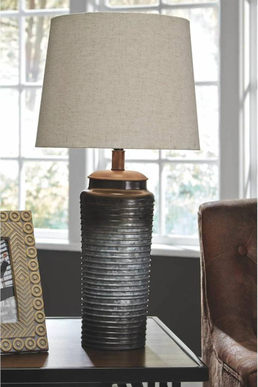 Signature Design by Ashley Norbert 24.75" Casual Table Lamp - Galvanized Metal Base, Ombre Effect, Dark Gray, Set of 2