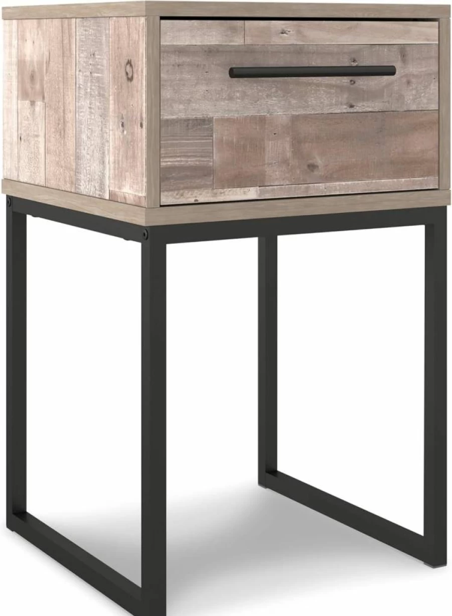Signature Design by Ashley Neilsville Industrial Gray & Black Nightstand with Metal Legs, 26" Height, 1-Drawer Bedside Table