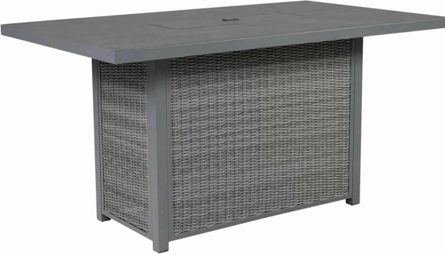 Signature Design by Ashley Gray Outdoor Palazzo Rectangular Bar Table with Fire Pit - Patio Dining & Entertainment