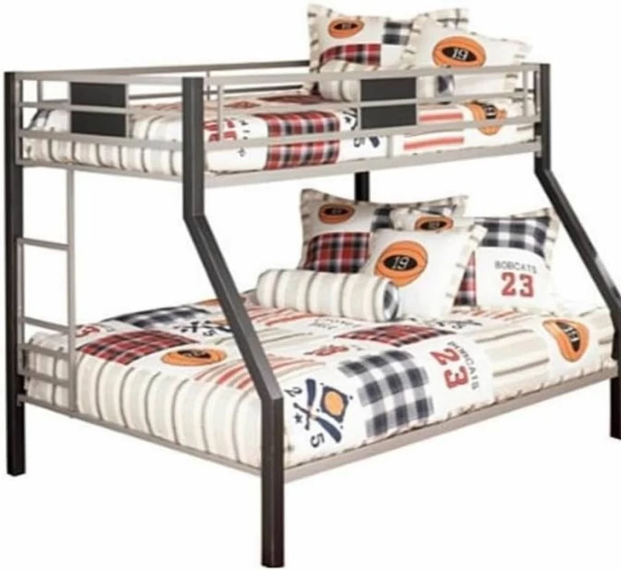 Signature Design by Ashley Dinsmore Industrial Twin Over Twin Bunk Bed with Ladder - Black & Gray Metal Kids Bunk Bed