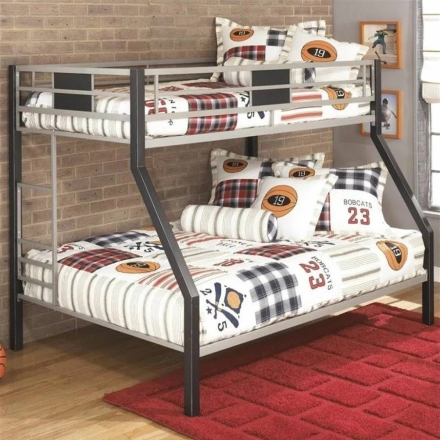 Signature Design by Ashley Dinsmore Industrial Twin Over Twin Bunk Bed with Ladder - Black & Gray Metal Kids Bunk Bed