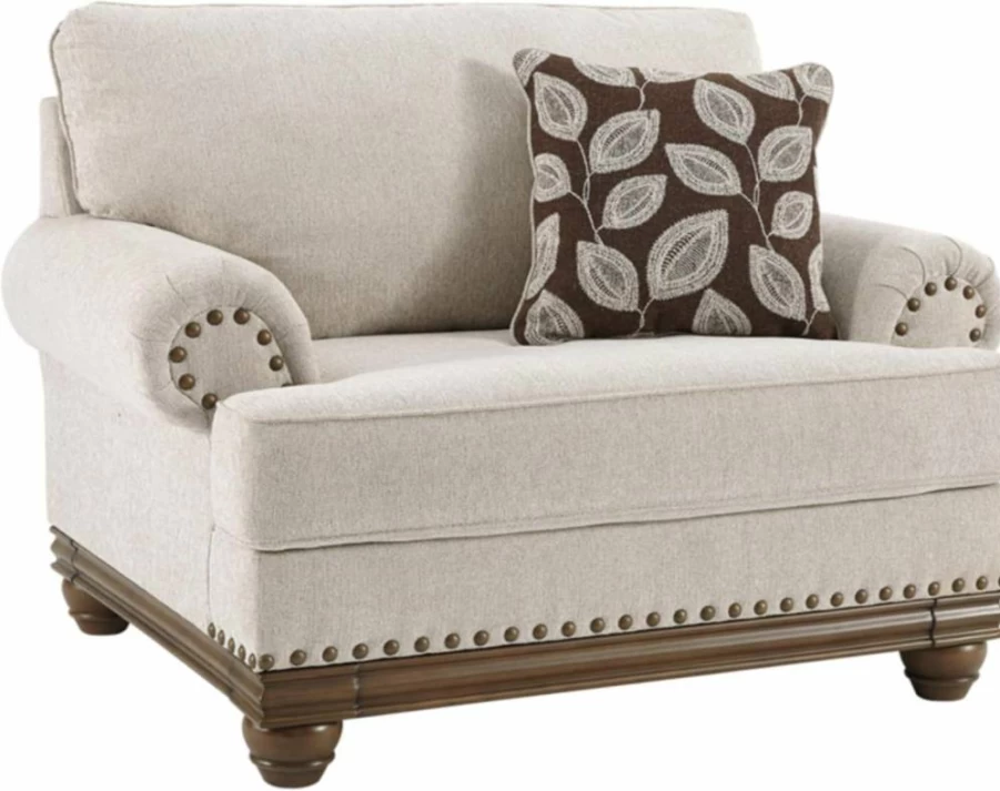 Signature Design by Ashley Harleson Modern Farmhouse Accent Chair and a Half with Nailhead Trim, Beige Upholstered Living Room Seat with Included Pillow