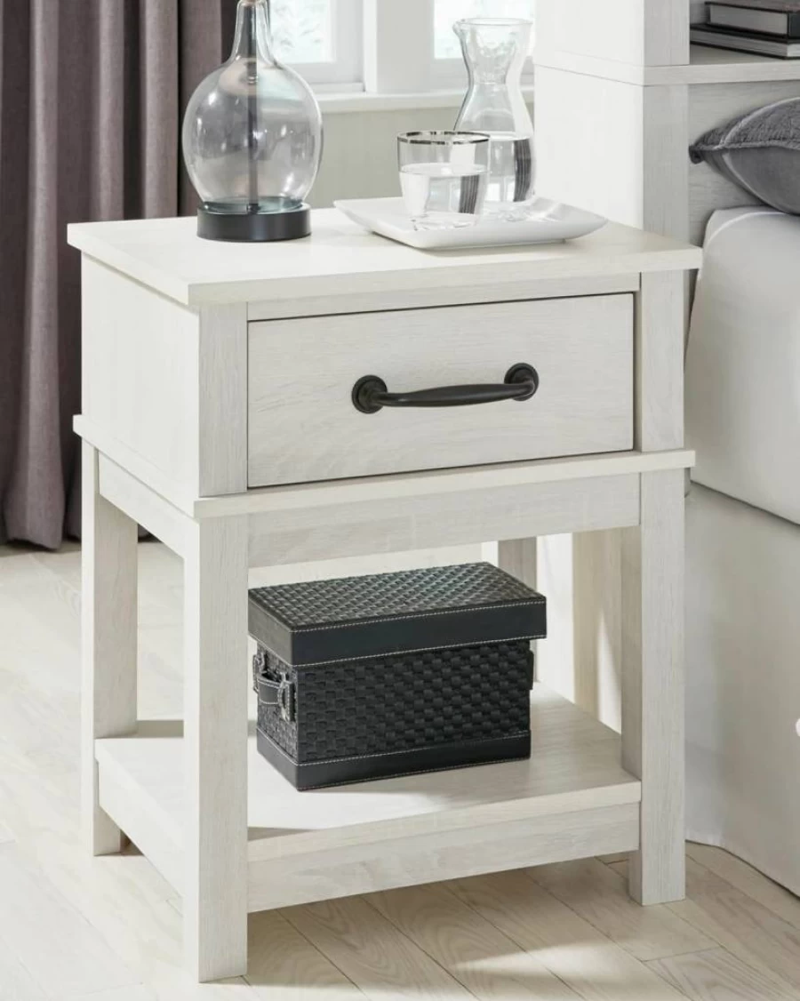 Signature Design by Ashley Dorrinson Whitewash Farmhouse Nightstand with 1 Drawer, 24.13" Height