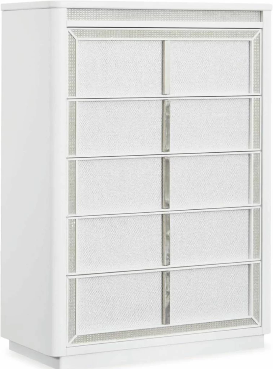 Signature Design by Ashley Chalanna White Contemporary Chest of Drawers with LED Lighting & Felt-Lined Top Drawer