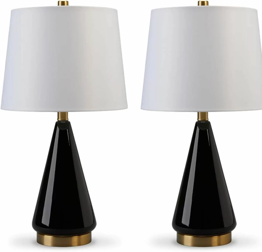 Signature Design by Ashley Ackson 22.5" Modern Ceramic Table Lamp Set - 2-Pack Black & Gray Lamps for Home & Office Lighting