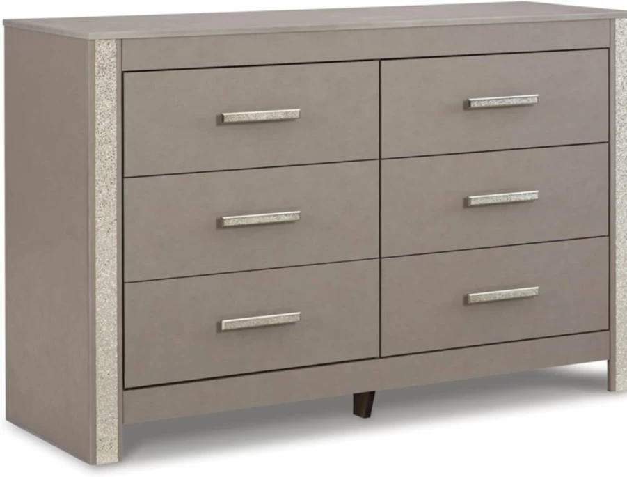 Signature Design by Ashley Surancha 6-Drawer Dresser - Modern Gray Chest for Bedroom with Safety Stop Mechanism