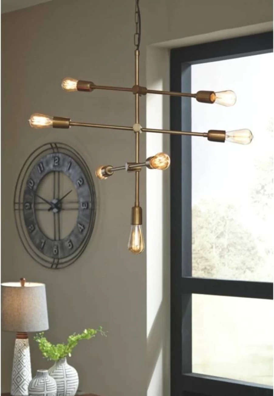 Signature Design by Ashley Nastalya Gold Metal Urban Pendant Light - Modern Ceiling Lighting Fixture
