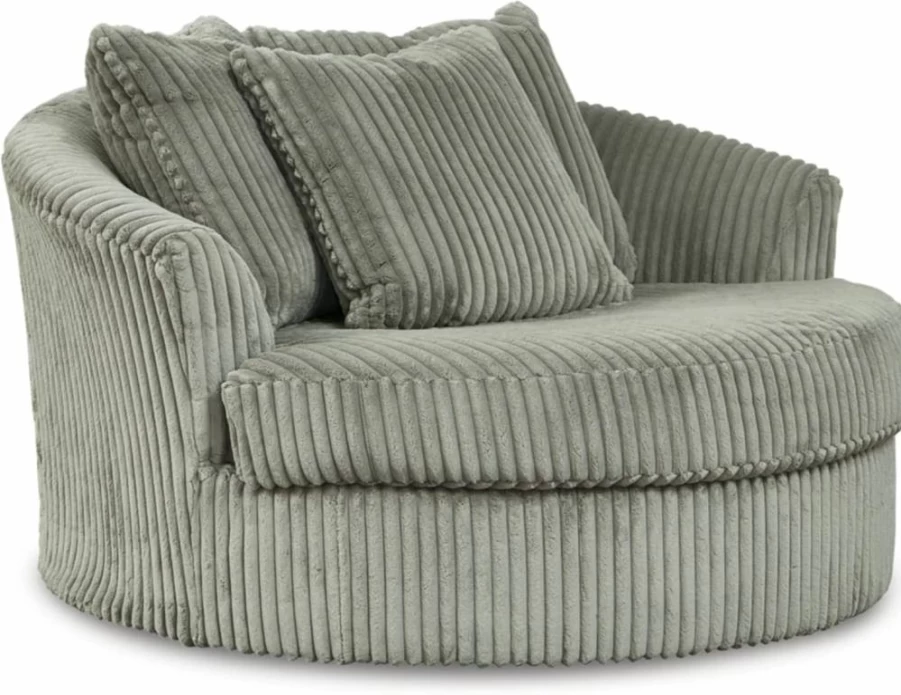 Signature Design by Ashley Lindyn Gray Oversized Swivel Accent Chair with Tufted Upholstery and Transitional Oval Design