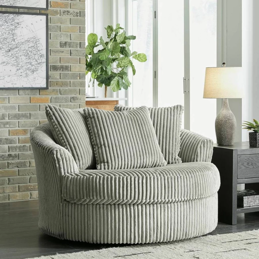 Signature Design by Ashley Lindyn Gray Oversized Swivel Accent Chair with Tufted Upholstery and Transitional Oval Design