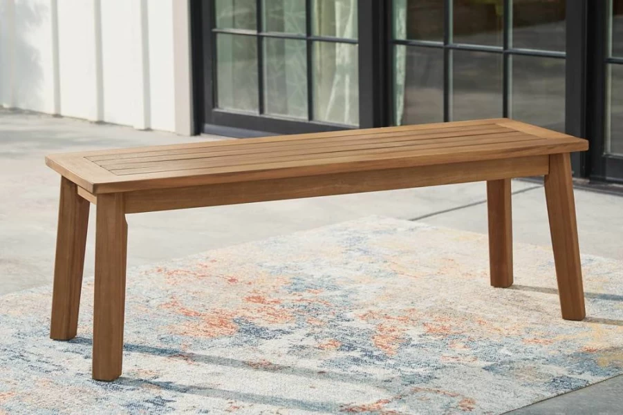 Signature Design by Ashley Janiyah Light Brown Outdoor Dining Bench - Casual Patio Seating