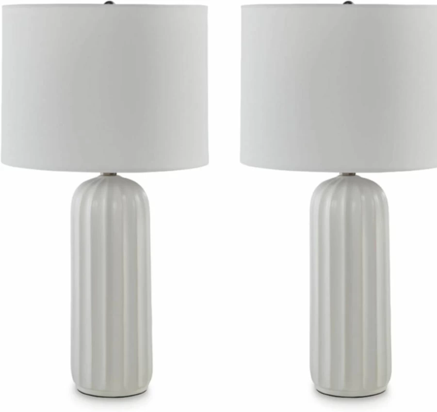 Signature Design by Ashley Clarkland Modern 24-Inch White Ceramic Table Lamp - Set of 2, Contemporary Lighting for Home Decor