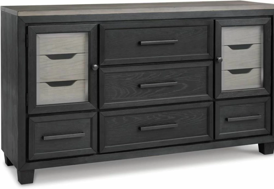 Signature Design by Ashley Foyland Modern Dresser with Felt-Lined Top Drawer in Black & Beige - Contemporary Bedroom Storage Solution