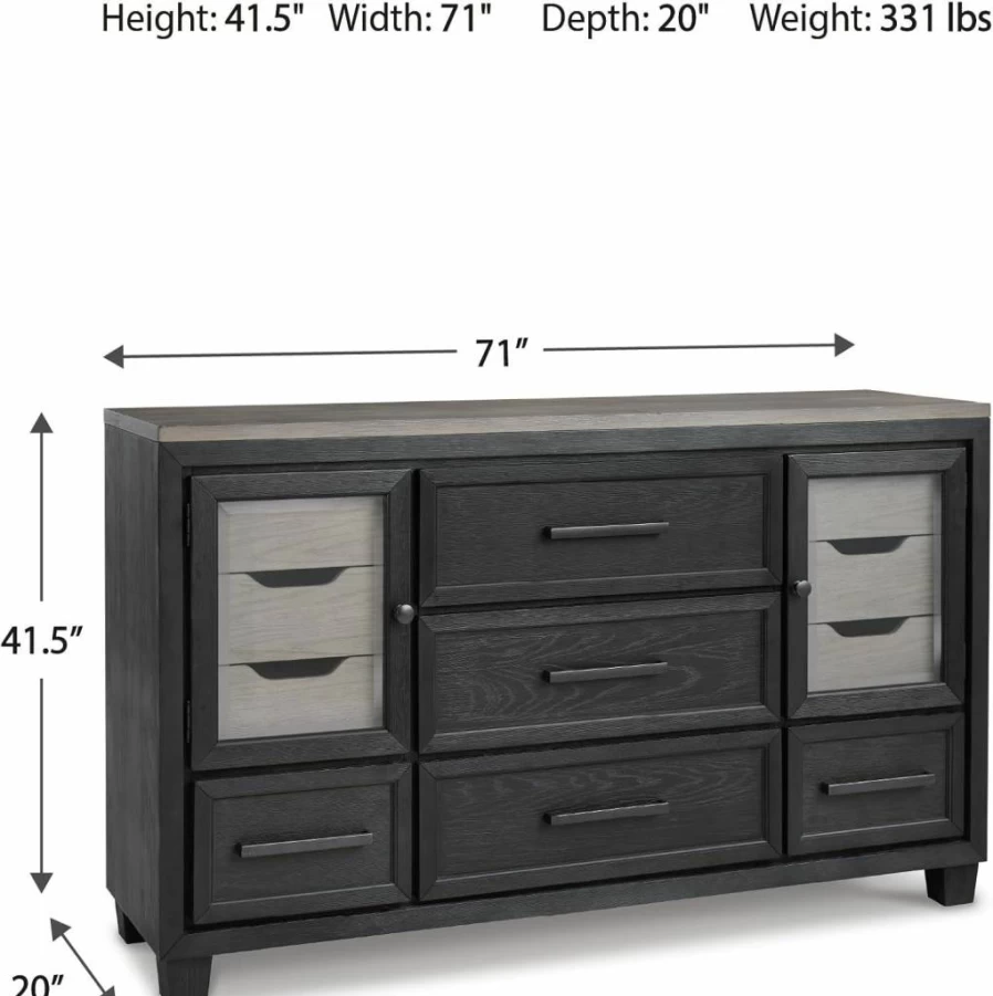 Signature Design by Ashley Foyland Modern Dresser with Felt-Lined Top Drawer in Black & Beige - Contemporary Bedroom Storage Solution