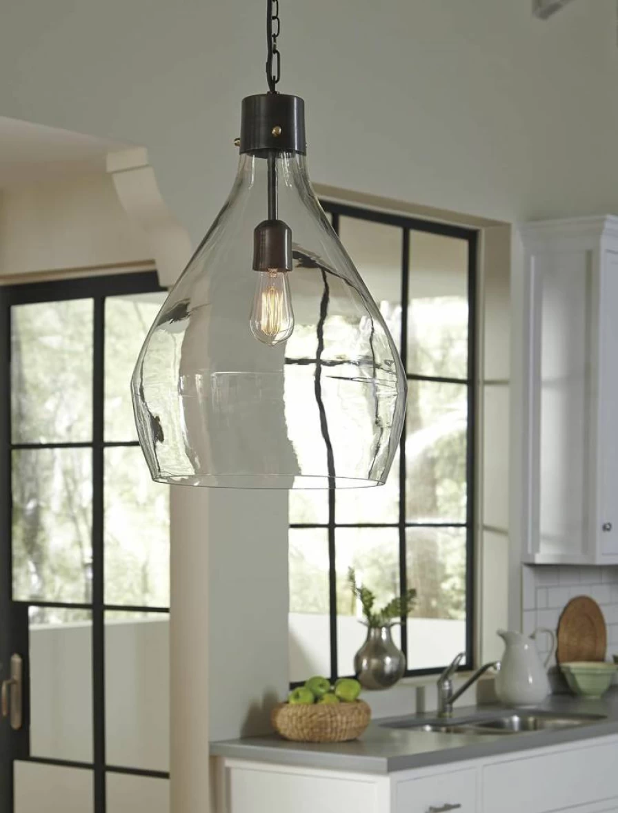 Signature Design by Ashley Avalbane 20.25-Inch Modern Clear & Gray Glass Pendant Light Fixture