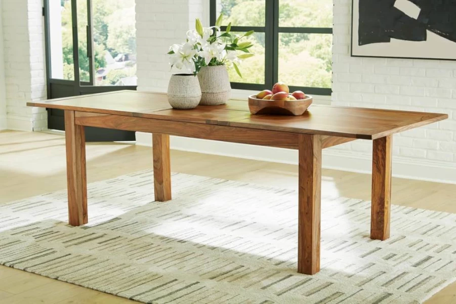 Signature Design by Ashley Dressonni Light Brown Extendable Dining Table with Self-Storing Leaf