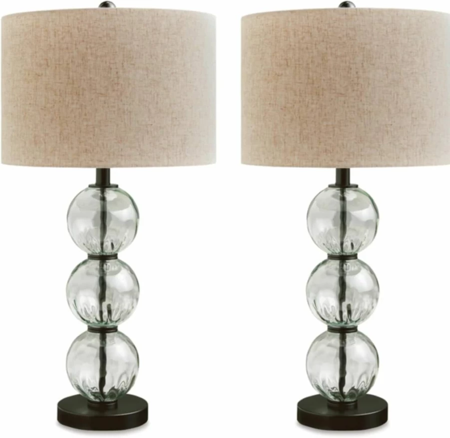 Signature Design by Ashley Airbal Modern 29.5" Black & Glass Table Lamp - Set of 2, Metal Base, Contemporary Lighting