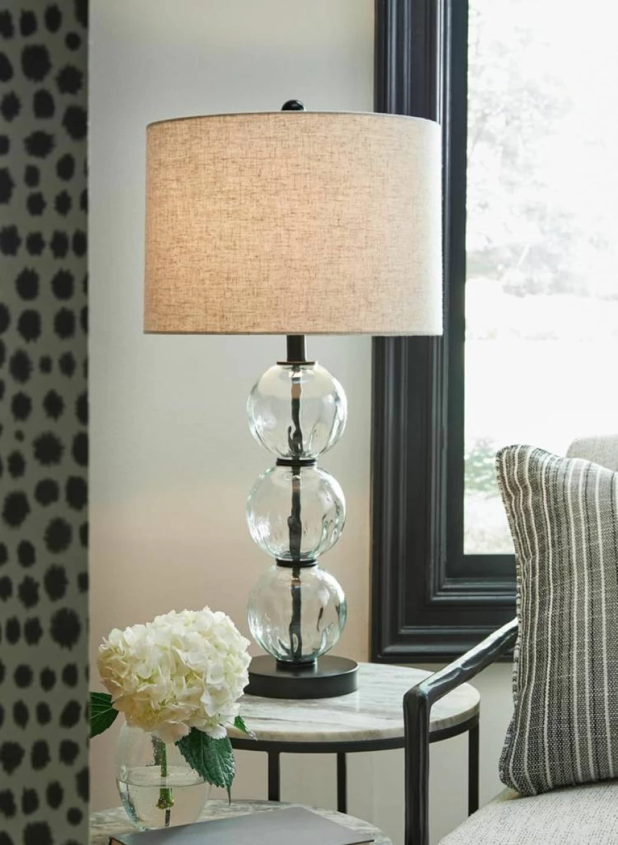 Signature Design by Ashley Airbal Modern 29.5" Black & Glass Table Lamp - Set of 2, Metal Base, Contemporary Lighting