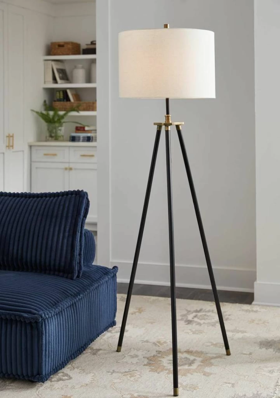 Signature Design by Ashley Cashner Industrial Floor Lamp - Adjustable Metal Tripod Base, 3-Way Switch, Black & Metallic Finish