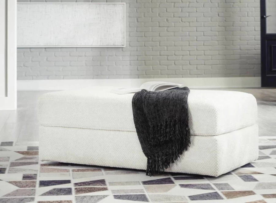 Signature Design by Ashley Karinne Modern Oversized White Upholstered Accent Ottoman with Non-Slip Legs