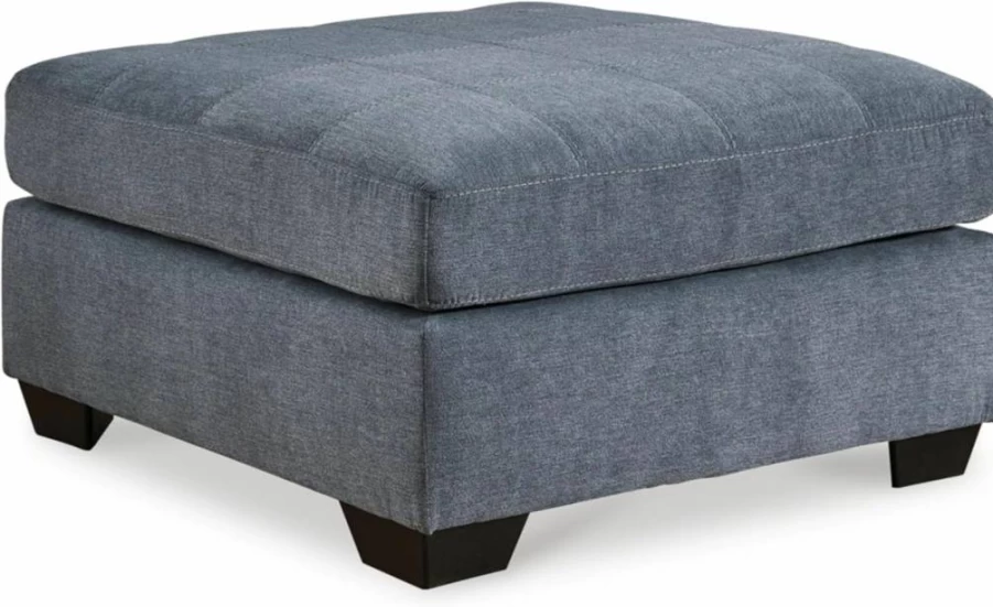 Signature Design by Ashley Marleton Oversized Square Accent Ottoman Upholstered in Blue, Classic Home Decor Footstool