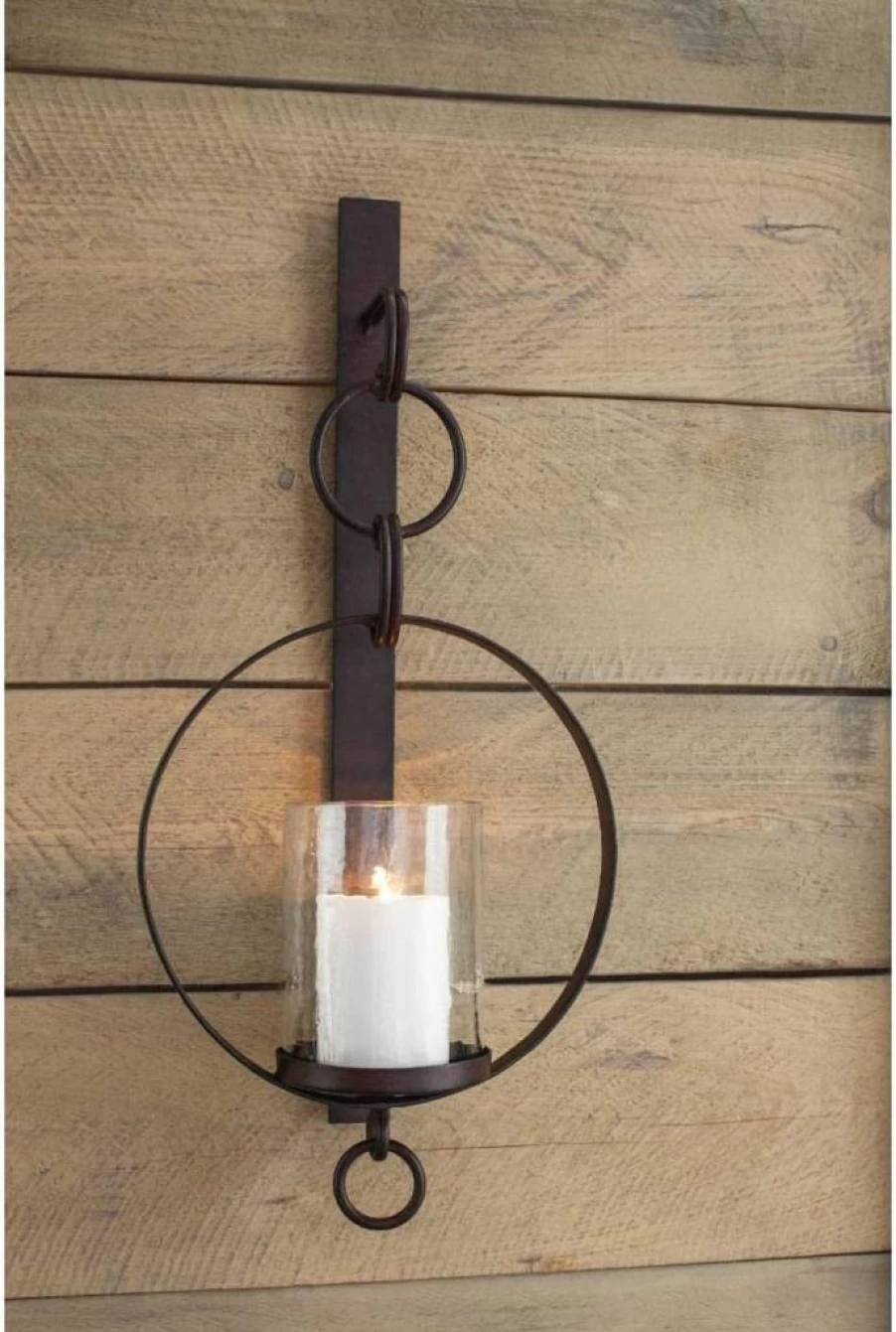 Signature Design by Ashley Despina Traditional Brown Hammered Metal and Glass Hurricane Wall Sconce Lighting