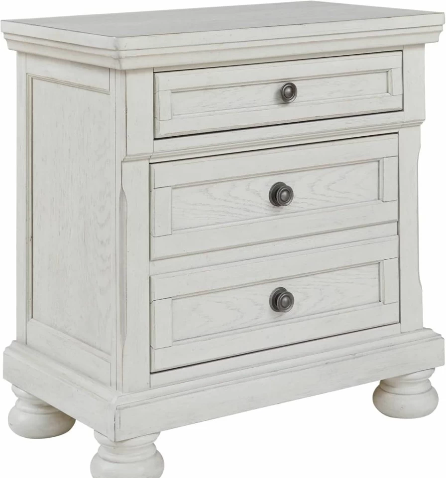 Signature Design by Ashley Blairhurst Nightstand with USB Charging - 3 Drawer Bedside Table, Light Gray Brown Finish, 28.75" Height